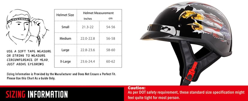 Cartman Cruiser Scooter Motorcycle Half Face Helmet, Patriotic Eagle USA Graphics, DOT Approved for Bike Scooter ATV UTV Chopper, Large