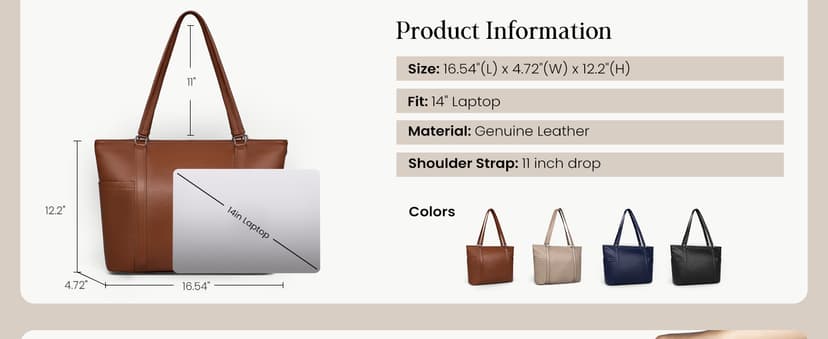 befen Genuine Leather Laptop Tote Bag for Women, Womens 15 Inch Computer Bags Work Totes Purse Shoulder Purses Handbags