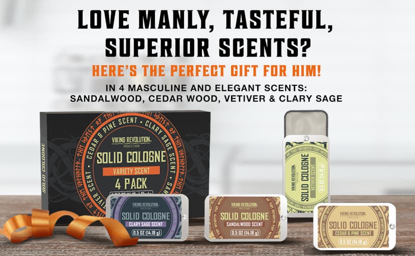 Viking Revolution 4 Pack Mens Solid Colognes 0.5 Oz - Men Solid Perfume with Cedar Wood, Clary Sage, Vetiver, Sandalwood Cologne for Mens - Travel Cologne Wax Gifts for Men