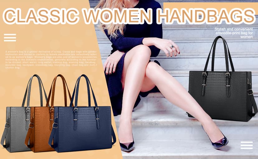 Laptop Bag for Women 15.6 Inch Laptop Tote Bag Leather Classy Computer Briefcase for Work Waterproof Handbag Professional Shoulder Bag Women Business Office Bag Large Capacity Black