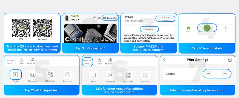 Nelko Label Maker Machine with Tape, PM220 Bluetooth Label Printer, 2 Inch Portable Thermal Printer for Small Business, Address, Logo, Clothing, Sticker Printer for iOS, Android & PC, White