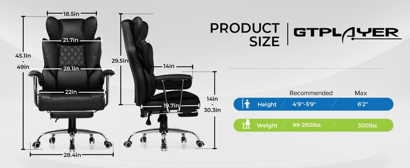 GTRACING Gaming Chair,Office Chair with Pocket Spring Lumbar Support, Ergonomic Comfortable Wide Office Desk Computer Chair with Outward Fixed Soft Armrests and Footrest (PU Leather, Black)