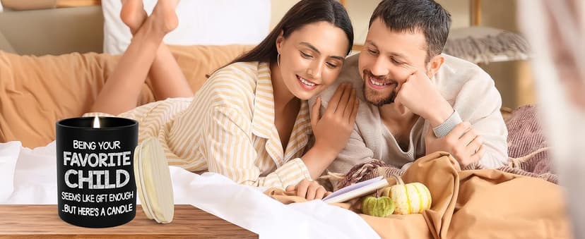 TEEZWONDER Birthday Gifts for Mom - Favorite Child Scented Candle Vanilla Lavender 10 oz - Christmas Funny Gifts for Mom Dad from Daughter Son, Grandma Grandpa Gift Ideas, Candle for Parents