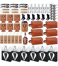 Complete Gift Set for Wedding with Flasks Shot Glasses Funnels Toiletry Bags Sunglasses Bottle Openers Gift Bags and Cards Rigibright 60 Pcs Groomsmen Gifts Set of 6 for Wedding Best Man Gift B0F6N4938G