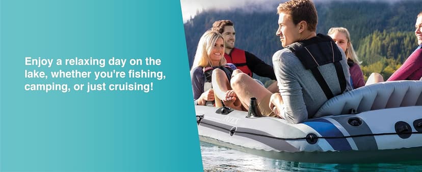 Intex Excursion 5 Person Inflatable Outdoor Fishing Raft Boat Set with 2 Aluminum Oars and Air Pump with a Intex Composite Motor Mount Kit