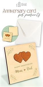 Happy Anniversary Card for Parents - Wood Parents Anniversary Card Gifts from Daughter Son, Wedding Gifts Anniversary for Parents, Anniversary Cards Gift for Mom and Dad