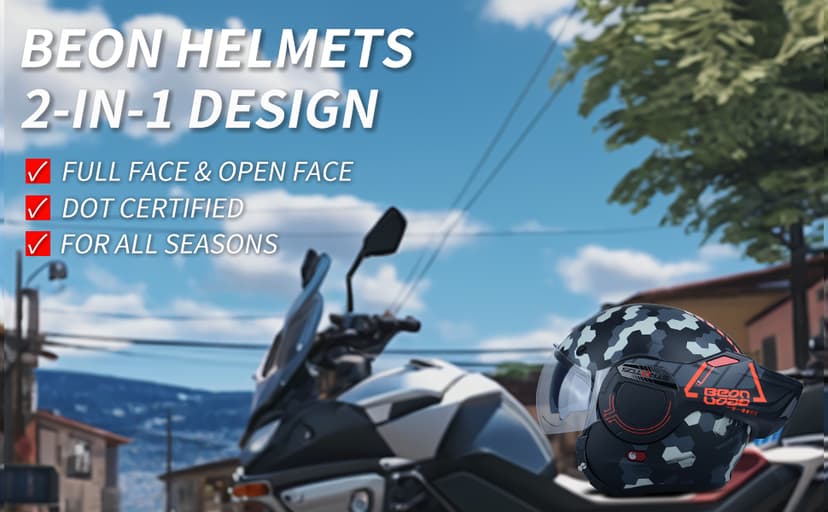 Full Face Motorcycle Helmet DOT Approved, 180° Reversible Chin Guard Modular Pilot Helmet with Anti-Fog Dual Visors for Adult Men Women