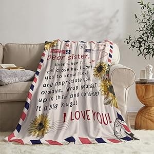 Niyewsor Sister Birthday Gifts, Sister Gifts Blanket, Sisters Gift from Sis, Present for Sisters on Mothers Day, Christmas, Dear Sis Airmail Throw Blanket, 60" * 50"