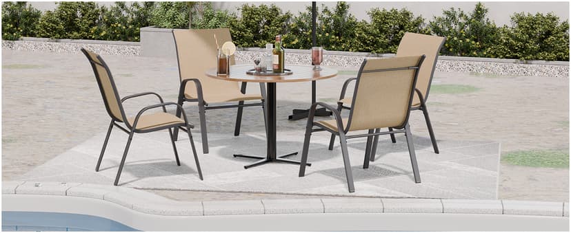 Patio Chairs Set of 4, Outdoor Dining Chairs Stackable for All Weather, Breathable Metal Modern Outside Furniture Chair for Pool Side, Garden, Backyard Deck, Brown