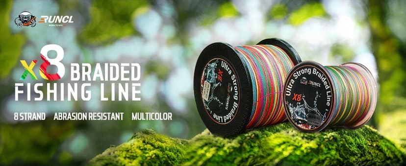 RUNCL 8 Strands Braided Fishing Line - High Visibility Colored Braid Line, Super Strong, Abrasion Resistant, No Stretch, 328yds/546yds/1093yds, 12lb to 100lb for Saltwater or Freshwater Fishing
