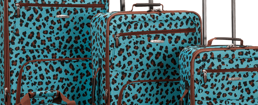 Rockland Fashion Softside Upright Luggage Set, Expandable,Lightweight,Telescopic Handle,Wheel, Pink Leopard, 2-Piece (14/19)