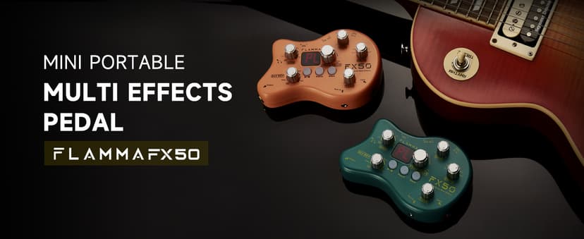 FLAMMA FX50 Practice Guitar Pedal Multi Effects Pedal Mini Portable with 40 Drum Rhythms15 Effects 32 Patches Tuner Function Support Both Corded and Battery Powered