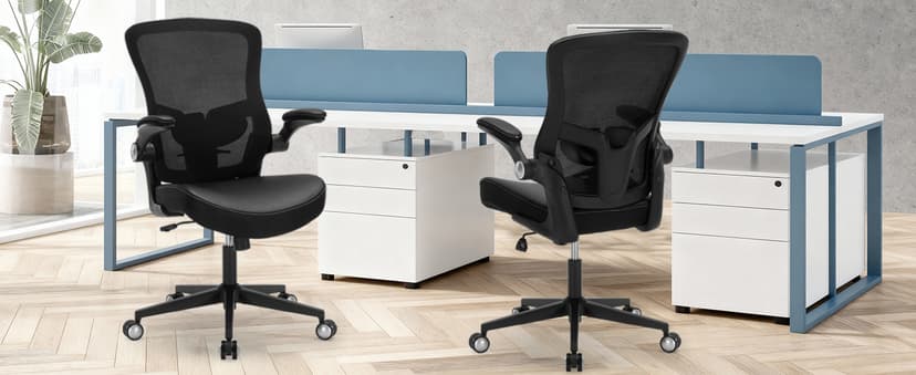 Ergonomic PU Leather Office Chair, 400lbs Weight Capacity, Breathable Mesh Back, Adjustable Height & Flip-Up Arms, Heavy Duty Computer Desk Chair for Home & Office, Black