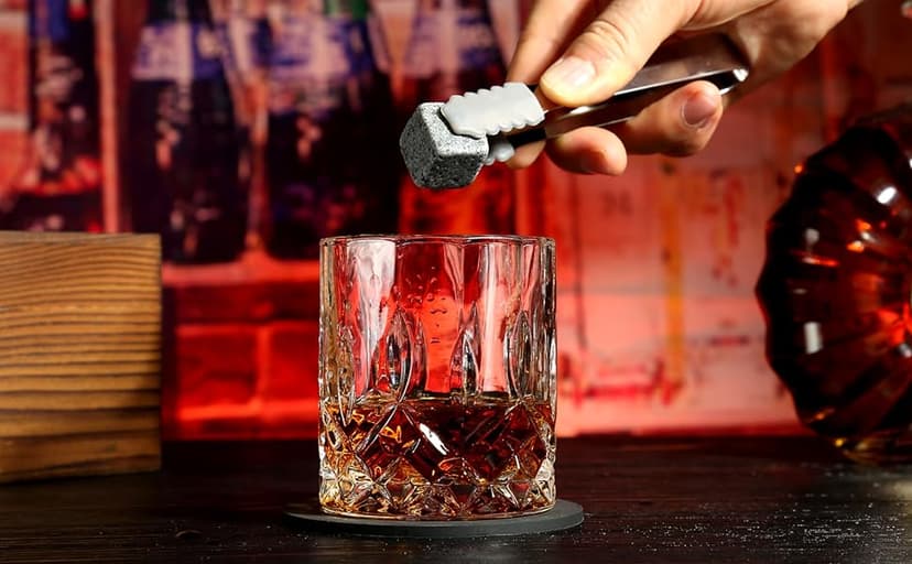 Whiskey Stones Gift Set - Whiskey Glass Set of 2 - Granite Chilling Whiskey Rocks - Scotch Bourbon Box Set -Father's Day Birthday Gifts for Men Drinking Gift for Dad Him Husband Party Holiday Present