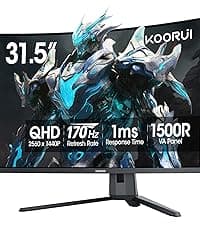 KOORUI 25 Inch Curved Gaming Monitor 240Hz FHD 1080P Computer Monitor, 1500R 1ms MPRT Display, Adaptive Sync, 90% DCI-P3,HDR, Eye Care, Tilt Adjustable, VESA 75x75mm, Black,G2511XC