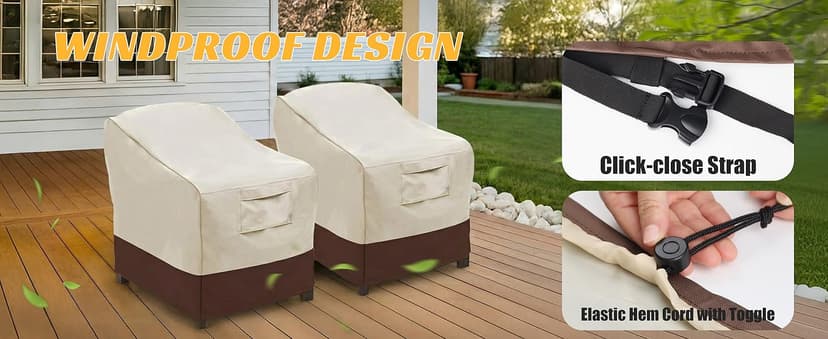Vailge Patio Chair Covers, Lounge Deep Seat Cover, Heavy Duty and Waterproof Outdoor Lawn Patio Furniture Covers (2 Pack - Large, Beige & Brown)