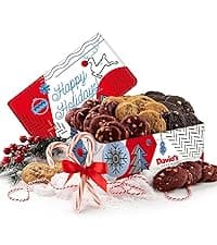 David's Cookies Merry Christmas Mini Cookies in Sweet Sampler Tin - Assorted Mini Christmas Cookies with Chocolate & White Chocolate Chip and Red Velvet - Gourmet Cookie Gift Basket for Holidays 14oz