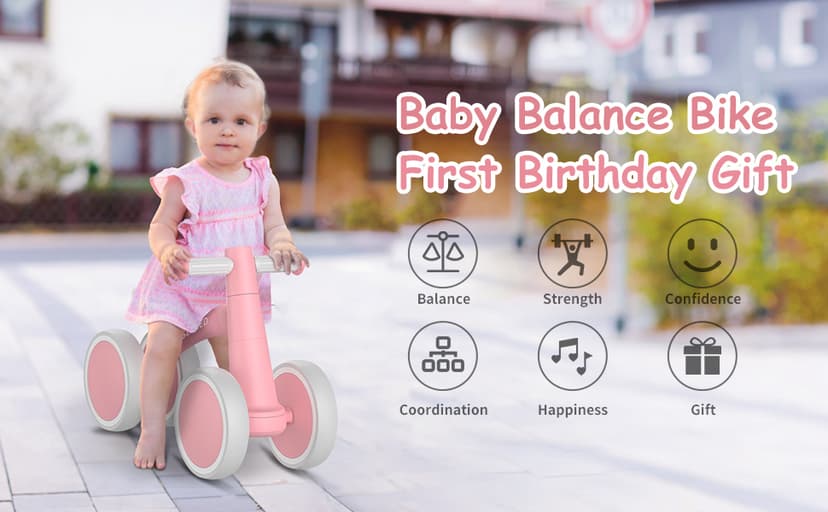 12-24 Months Toddler Bike, First Learning Ride on Toys, 4 Silent Wheels Indoor Outdoor Baby Walker, Pink New SEREED Baby Balance Bike for 1 Year Old Boy Girl, First Birthday Gift Toy B0B38JGP21