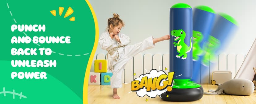 QPAU Inflatable Punching Bag, 48 Inch Stable Inflatable Boxing Bag for 3-6 Kids,Dinosaur Toy & Gifts for Boys and Girls, Kids Boxing Set for Practicing Karate, Taekwondo B0BKPM69F8