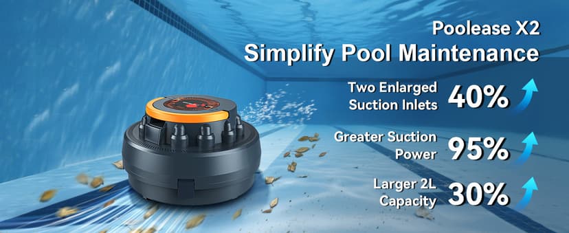 X2 Cordless Pool Cleaner Robot, Robotic Pool Vacuum for Above/In Ground Pool, 45W Dual-Motor, Self-Parking, Enhanced with 2L Debris Capacity