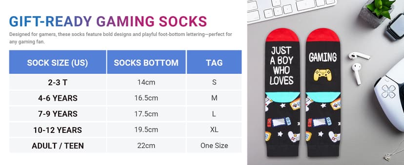 Gamer Gifts for Teens Boys - Baseball Hockey Football Basketball Gifts, Gaming Socks for Adult, Kids 4-18 Years