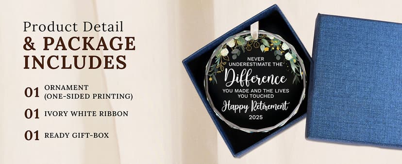 HEXMOZ Retirement Gifts - Retirement Gifts for Women, Men 2025 - Retired Ornament 2025 - Retired Gift for Coworker, Boss, Employee, Teacher, Nurse, Woman, Man - Glass Christmas Ornament Keepsake