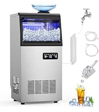 Nugget Ice Maker, 80 LBS/Day with 15 LBS Storage Bin, Freestanding Undercounter Ice Maker Machine Stainless Steel, Soft Chewable Pellet Ice Machine for Home Bar Kitchen Office, Self-Cleaning