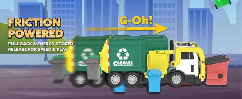 JOYIN Large Friction Powered Garbage Truck Toy Set, Includes 1 Dumpster, 3 Trash Bins, and 30 Learning Cards for Kids, Boy Toys Birthday Gift, Green B095XJDJ8V