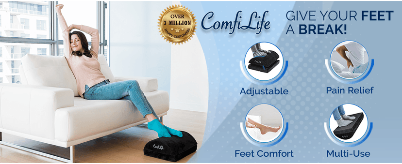 ComfiLife Foot Rest for Under Desk at Work – Adjustable Height Memory Foam Foot Stool for Under Desk, Office Chair & Gaming Chair – Ergonomic Footrest for Back & Hip Pain Relief (Black)