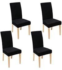 Smiry Waterproof Seat Covers for Dining Room Chairs Set of 4, Stretch Jacquard Removable Washable Chair Seat Slipcovers Protector, No Rear Covers, Beige