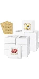 24 Sets Christmas Cookie Boxes with Window Treat and Pastry 9x6x3 Inches Gold Bakery Boxes Container for Gift Giving Christmas Chocolate Covered Strawberries,Donut,Mini Cake Packaging Boxes