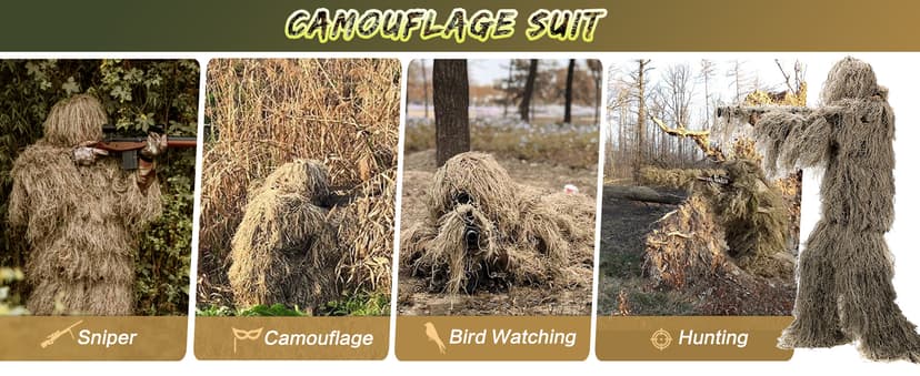 MOPHOTO 5 in 1 Ghillie Suit 3D Camouflage Hunting Suits - Jacket, Pants, Hood, Carry Bag for Adults & Youth, M/L/XL/XXL