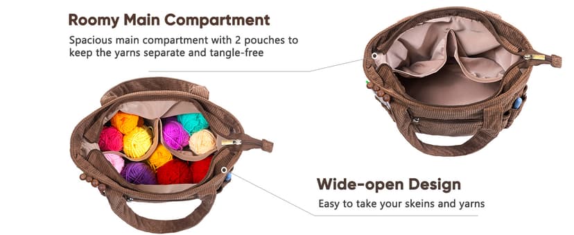 Crochet Bag and Tote - Corduroy Yarn Bag - Yarn Holder for Crocheting - Crochet Storage Bag for Crochet Hooks, Crochet Accessories, Knitting Bag for Crochet Lovers, Mother's Day Gift