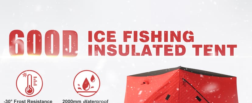 ShedOFF 300D/600D Insulated Ice Fishing Shelter 2-3 Person, Wide Bottom Windproof Pop-up Ice Fishing Tent, Thermal Portable Ice Shanty Ice Shack