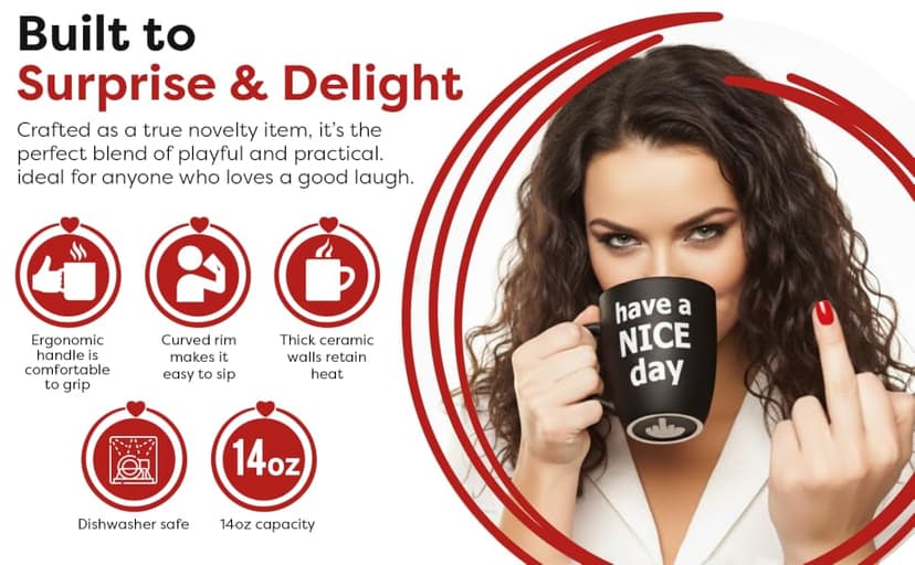 Decodyne Funny Coffee Mug, Gag White Elephant Gifts for Adults and Coworkers - Perfect for Christmas, and Novelty Gifts, Middle Finger Mug, 14 Ounce (Black) B076PJ1JSG