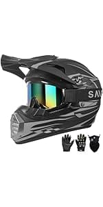 DOT Approved Youth Kids Motocross Helmet - Ultra-Lightweight Full Face Dirt Bike/ATV Helmet with Goggles, Gloves & Face Shield (4-Piece Set)