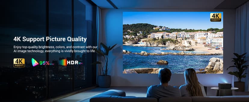 Official Licensed Netflix Smart Projector, HAPPRUN Projector 4K with Wifi and Bluetooth, DoIby Audio,Built-in Apps, Native1080P 1000 ANSI,Electric Focus,Movie Projector for Home Cinema,Outdoor,Indoor
