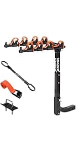 Bike Rack for Car, SUV, RV, Mount Hitch Bike Back 4, Up to 143 lbs Load Bicycle Rack Carrier Rubber Straps, Tilt Release with 2" Hitch for Cars (4BIKES)