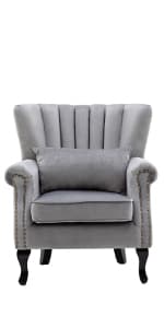 Kmax Orange Accent Chair Velvet Wingback Chair with Pillow Nail-Head Channel Tufted Oversized Club Chair for Living Room Bedroom Guest Room