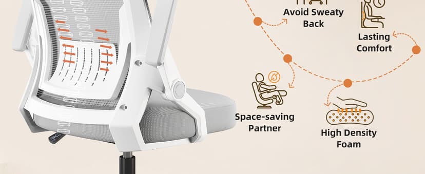 GTPLAYER Ergonomic Office Chair with Flip-up Armrests Executive Computer Chair for Home Office, Breathable Mesh & Comfy Lumbar Support, Moon Gray