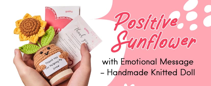 Gossby Gift for Mom - Positive Sunflower Doll Crochet with Card - Love You Forever - Mom Gift from Daughter, Son, Kid - Mothers Day, Christmas, Birthday Present Idea - Knitted Decor