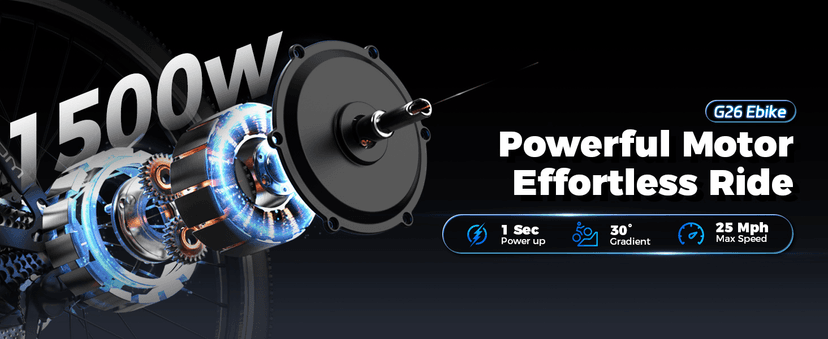 Electric Bike for Adults, 1500W Peak Mountain Ebike with 25 MPH, 65 Miles Range, 7 Speeds, 48V 10Ah Removable Battery 26" Ebike for Commute