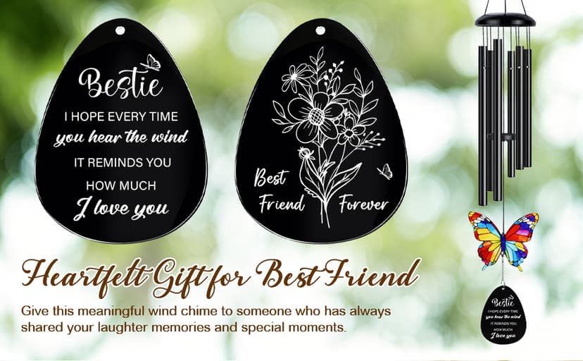 Best Friend Birthday Gifts for Women, Bestie Birthday Gifts for Women, Friendship Gift for Woman, Unique Bestie Gift Ideas for Woman Female Friend BFF, Butterfly Home Decor, Bestie Wind Chimes B0G1X9K44Y