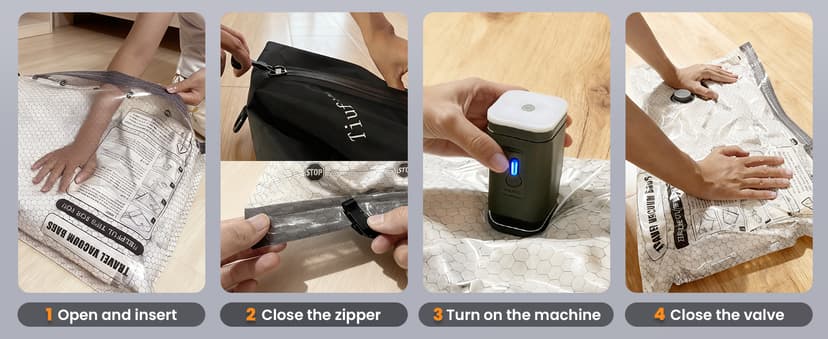 8+2 Pack Travel Vacuum Bags with Pump - Vacuum Seal Bags for Clothing Travel, Transparent & Heavy-Duty TPU Compression Bags for Luggage, Suitcase | Reusable Space Saver Storage Kit, Gray