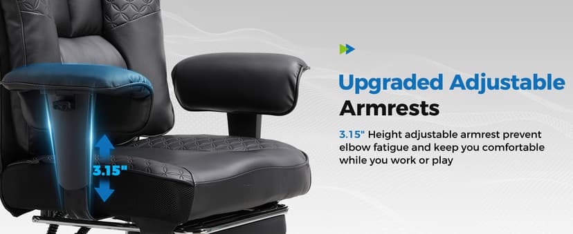 GTPLAYER Big and Tall Office Chair Wide Ergonomic Gaming Chair with Deluxe Embossing Designed Leather with Foot Rest,150°Reclining Adjustable Soft Armrests Pocket Spring Back Support and Pillow