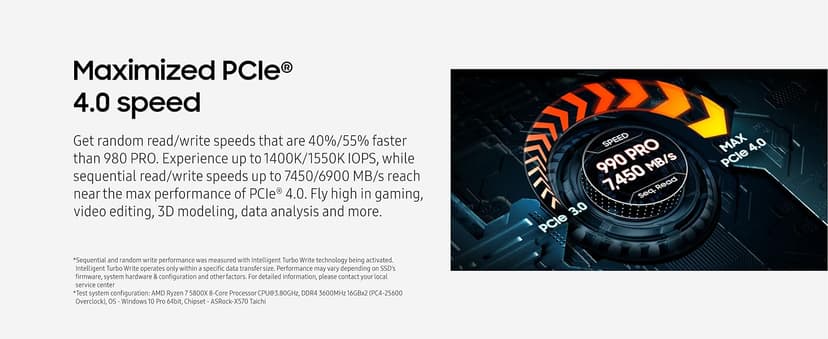 Samsung 990 PRO SSD 1TB PCIe 4.0 M.2 2280 Internal Solid State Hard Drive, Seq. Read Speeds Up to 7,450 MB/s for High End Computing, Gaming, and Heavy Duty Workstations, MZ-V9P1T0B/AM