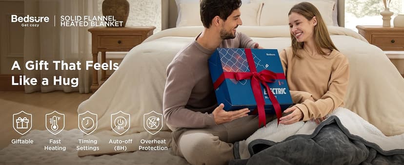 Bedsure Heated Blanket Throw Blanket - Fast Heating Electric Blanket, GentleSoft Flannel Heated Throw with 4 Time Settings, 6 Heating Settings, Warm Gifts for Grandma (50x60 inches, Grey)