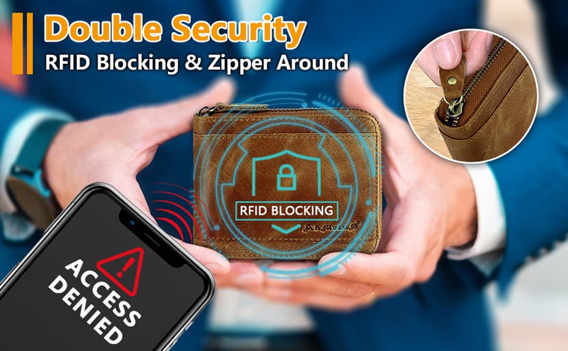 Admetus Mens RFID Blocking Wallets Zipper Leather Wallet for Men Bifold RFID Card Holder