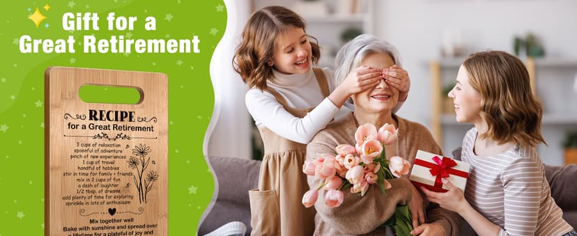 Retirement Gifts for Women 2025, Retired Cutting Board Gifts, Coworker Leaving Gifts for Women, Going Away Gifts for Coworker Boss Lady Leader Colleague Friends-Recipe for a Great Retirement