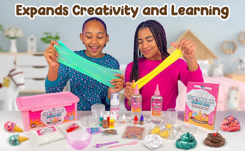 Original Stationery Slime Kit for Girls - 31-Piece Multicolor Ice Cream, Cherry Scent - DIY Ice Cream Slime Making Kit & Arts and Crafts for Kids Ages 8-12 - Birthday Gifts for Girls